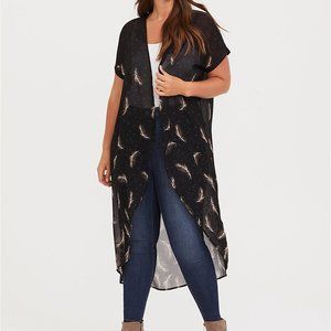 TORRID Black Feather Chiffon Kimono SIZE 1/2